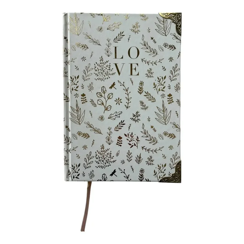 LOVE Floral Hardcover Journal Notebook Gold Foil Corners Ribbon Bookmark